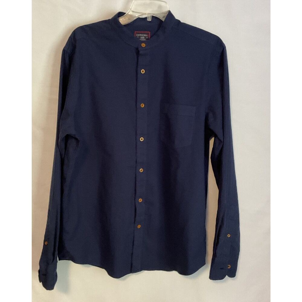 UNTUCKit Mens Navy Size Large Slim Fit Button Up Collarless Shirt